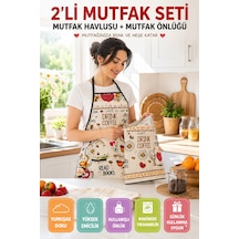 2'li Mutfak Havlusu Ve Mutfak Önlüğü Seti Kahve Desenli Dekoratif Yıkanabilir Mutfak Tekstili Renkli