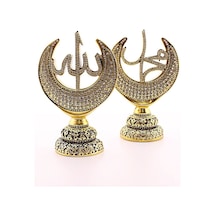 Orta Boy Biblo 20 Cm Hilal 2'li Gold Allah Muhammed Polyester Üzerine Metal Kaplama Biblo