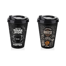 Titiz 2'li Coffee House Desenli Kahve Bardağı Takımı 2 X 400 Ml - Kahverengi Pipet Girişli Kapaklı İçecek Bardağı Paketi Beyaz - Çok Renkli