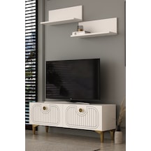 120dhdtür3ba 120 Cm Hera Lazer Desenli Raflı Tv Sehpası,ünitesi Beyaz - Altın