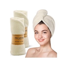 Mikrofiber Saç Havlusu Süper Emici Hızlı Kuruyan Türban Saç Havlusu Şapkası Uzun Kıvırcık Kalın Saçlar İçin Duş Saç Kurutma Havlusu, Plaj Havuz Banyo Kullanım 2li Krem