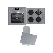 Silverline CS5335S02 Ocak, 3481 Flam Davlumbaz, BO6502S02 Fırın Gri Ankastre Set