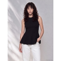 Lcwaıkıkı Petite Siyah Bisiklet Yaka Peplum Bluz