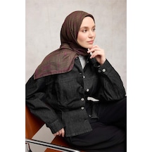Silk Home Pamuk Polyester Soft Eşarp Koyu Yeşil Geometrik Desenli Kaymaz Tok Duruşlu 90x90 Çok Renkli