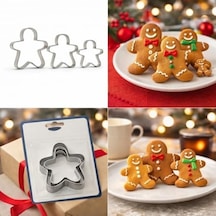 3 Lü Adam Kurabiye Kalıbı Seti Paslanmaz Çelik Gingerbread Figür Hamur Kesici 50 x 22