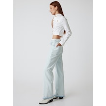Koton Düz Uzun Paça Kot Pantolon Çift Bel Detaylı Normal Bel - Straight Jean Bleach 5wal40109md Açık Mavi