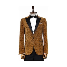 Wessi Leopar Desenli Slim Fit Dik Yaka Sarı Erkek Balo Ceket Sarı