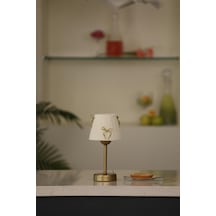 Krem Kadife Süet Gold Fiyonk Kurdele Kablosuz Pilli Masa Lambası - Alt Uzun Eskitme Gold Eskitme Gold