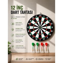 Northcity 12 İnç Ahşap Dart Tahtası 4 Adet Metal Uçlu Dart Oku Dahil