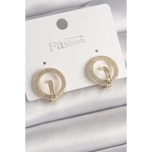 Pirinç Gold Renk Zirkon Taşlı Halka Model Kadın Küpe Tj-bkp9 Tdrtr
