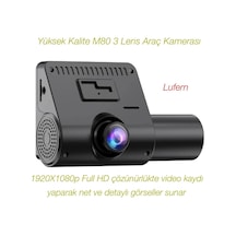 Yüksek Kaliteli M80 3 Lens Araç Kamerası Gece Görüş Video Kaydı Bluetooth Desteği Kablosuz Siyah