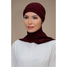 Bordo Pratik Hazır Geçmeli Tesettür Bone Sandy Kumaş Örgülü Güllü (545490915) Bordo