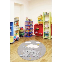 Gri Kaymaz Tabanlı Fil Desenli Yuvarlak Bebek Halısı Ar1346n11