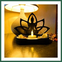 Bezos 3d Baskı Lotus Buda Mumluk - Dekoratif Tealight Mumluk-siyah Bzs01
