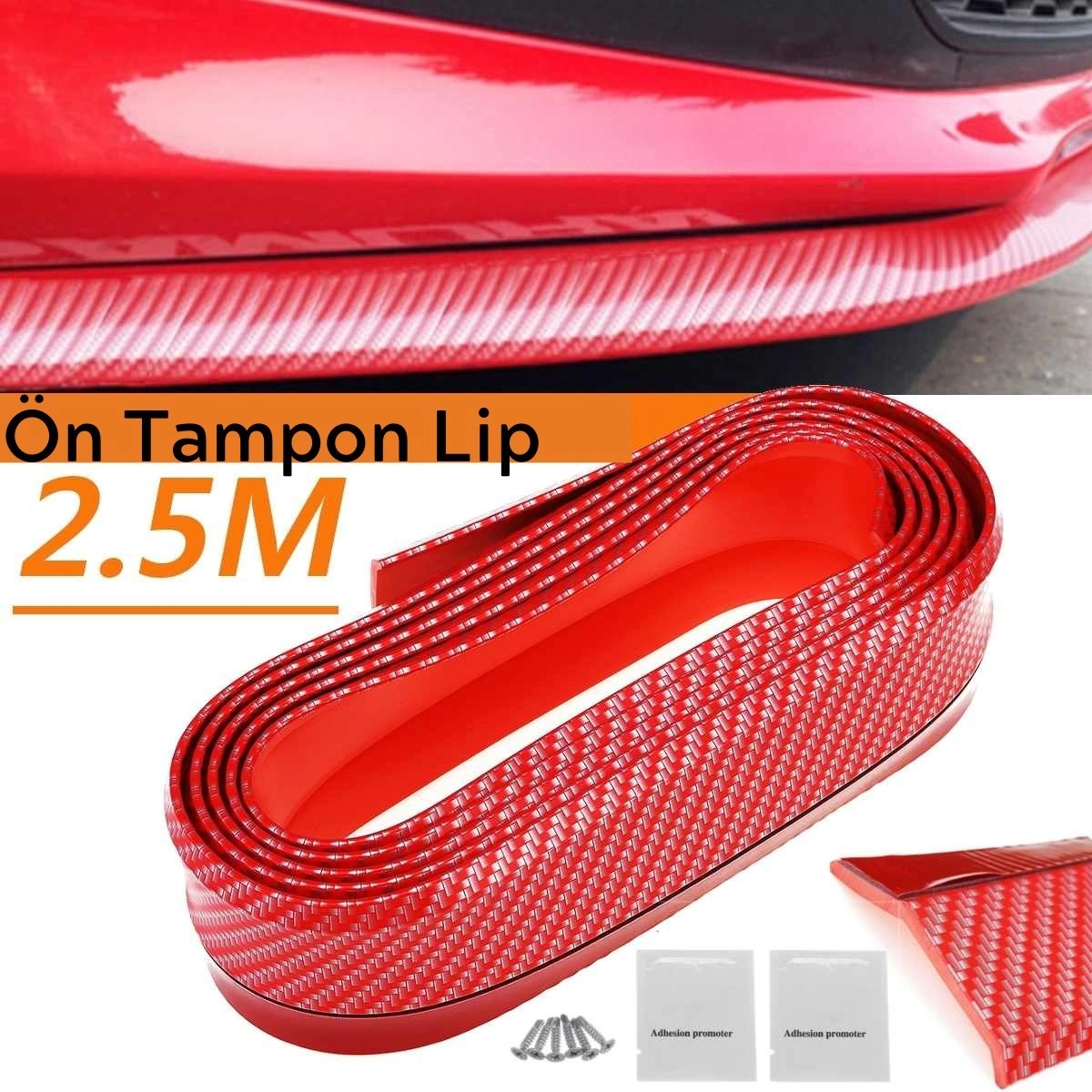 Kırmızı Renkli 2,5 Metre Araba Oto Ön Tampon Koruyucu Kauçuk Pratik Tampon Şerit Bant Döşeme Kiti 5286