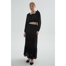 Fashion Friends 24y0220k1 Kadın Yakası Fırfırlı Crop Bluz 24Y0220K1-R1534 Siyah