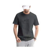 Füme Oversize Goat Baskılı T-shirt - Oversize Baskılı Füme