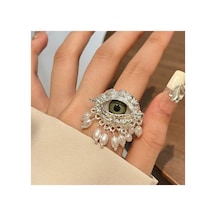 Devil Şeytan Gözlü Silver Gümüş Renkli Sır İnci Püsküllü Bohem Vintage Ayarlanabilir Yüzük