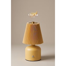 Lumina Plissé Dokunmatik Şarjlı Masa Lambası - Kademeli Dimmerli Dekoratif Gece Lambası Abajur 21x10 Cm Hardal - Sarı