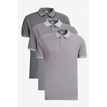 AC&Co / Altınyıldız Classics Erkek Acık Sıyah-Acık Grı-Koyu Grı Çekmeyen Pamuklu Kumaş Slim Fit Dar Kesim 3 'Lü Kıvrılmaz Polo Yaka Tişört Çok Renkli