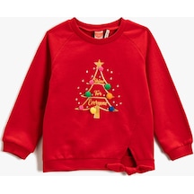 Koton Sweatshirt Yılbaşı Temalı Ponpon Detaylı Simli Bisiklet Yaka Kırmızı 3wmg10180ak 3WMG10180AK401 Kırmızı