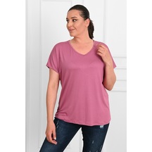Kadın V Yaka Büyük Beden T-shirt 1486-23 001