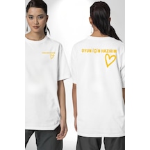 Oyun İçin Hazırım Kalp Beyaz Oversize Unisex Ön Ve Sırt Baskılı Tişört Beyaz
