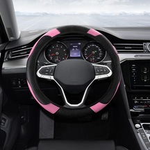 Moveevo Kadınlar İçin Pembe Karbon Fiber Direksiyon Kılıfı - Soluk, Tüketimli, Kayma Önleyici, 37-38cm Evrensel Uyumlu Pembe