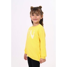 Toontoy Kız Çocuk Relax Fit Bisiklet Yaka Hafif Düşük Omuz Baskılı Sweatshirt - 2 İplik Sarı