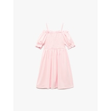 Koton Midi Boy Bürümcük Kısa Kollu Omzu Açık Gipeli Elbise Pembe 5skg80141ak Gül