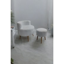 Çay Seti Tekli Koltuk Berjer Ve Puf Takımı Salon, Balkon, Ofis 2 Li Takım Beyaz,