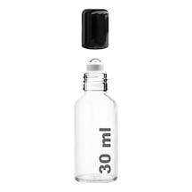Çelik Roll On Şişesi 30 ML Sızdırmaz Siyah Kapaklı Şeffaf Cam Şişe 1 Adet