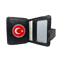 Trendcüzdan Ayyıldız Bayrak Türkiye Çıtçıtlı Cüzdan Hakiki Deri Siyah