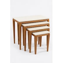 Ant Home Milas 4'lü Zigon Sehpa, Yan Sehpa, Bohem Sehpa, %100 Doğal Ahşap, Salon Sehpa Ekru