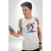 Renkli Kaplumbağa Karetta Kareta Unisex Unisex Beyaz Organik Baskılı T-shirt Penye Yüksek Kalite Beyaz