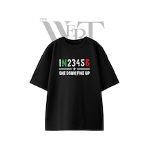 Thewert One Down Five Up Tasarım Baskılı Ünisex Siyah Oversize T-shirt