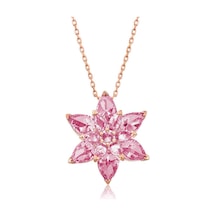925 Ayar Gümüş Rose Pembe Lotus Çiçeği Kadın Kolye Renkli