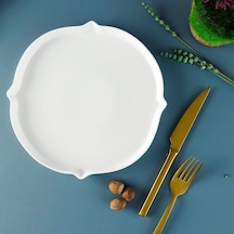 Lexroo Aryıldız Lunar Yuvarlak Servis Tabağı Porselen Kabartmalı Beyaz 23 Cm