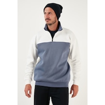 Buratti Regular Fit Fermuarlı Dik Yaka Içi Tüylü Yumuşak Şardonlu Kışlık Erkek Sweat 5905343 Ekru