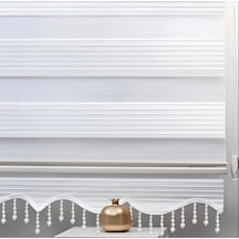 Kidmex Beyaz Piliseli Boncuklu Kumaş Zebra Stor Perde
