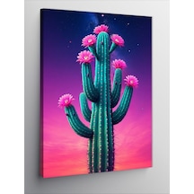 Kanvas Tablo Pembe Çiçekli Kaktüs 100cmx140cm