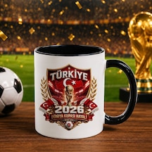 Bk Gift Türkiye Taraftar Temalı Dünya Futbol Kupası Tasarımlı Siyah Kupa Bardak-5 Tek Yürek Milli Takım Ruhu Beyaz