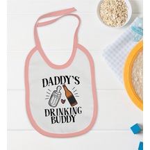 Bk Kids Daddy's Drinking Buddy Tasarımlı Pembe Bebek Mama Önlüğü