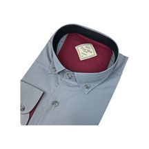 Unisex Pamuklu Uzun Kollu Cepsiz Spor Gömlek Slim Fit Kalıp Gri