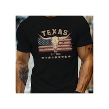 Caddemia Yaz Moda Rahat Gevşek Texas Longhorn İnek Kafatası Desen Baskılı Yuvarla Siyah 2XL