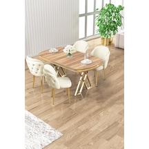 Canisa Zae Serisi 90x168 Lak Panel Hazar Gold Ayak Masa Takımı 4 Krem Sandalye Hazar Masa Krem Sandalye Ayaklar Gold