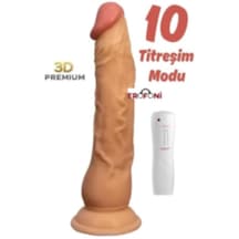 Erofoni 10 Mod Titreşimli Süper Realistik 22 Cm Vantuzlu Su Geçirmez 3d Dildo Vibratör Penis