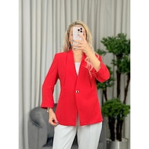Ekol Kadın Tek Düğmeli Mercan Renk Blazer Ceket 04128 Mercan