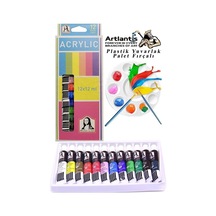 Akrilik Boya Monalisa 12 Renk 12 Ml Tüp 1 Paket 12 Li Akrilik Boya Seti Ve Yuvarlak Resim Paleti Fırçalı 1 Paket 10