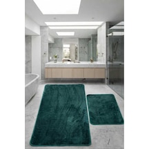 Relax Petrol Yeşili 80x150 + 50x80 Cm Büyük Boy 2'li Banyo Halısı Paspası Seti Kaymaz Klozet Takımı Yeşil